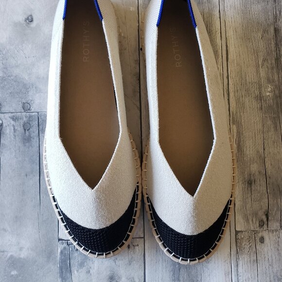 ROTHY'S The Espadrille Boardwalk Flats Ivory Black Women's - Size 13 - Picture 2 of 5